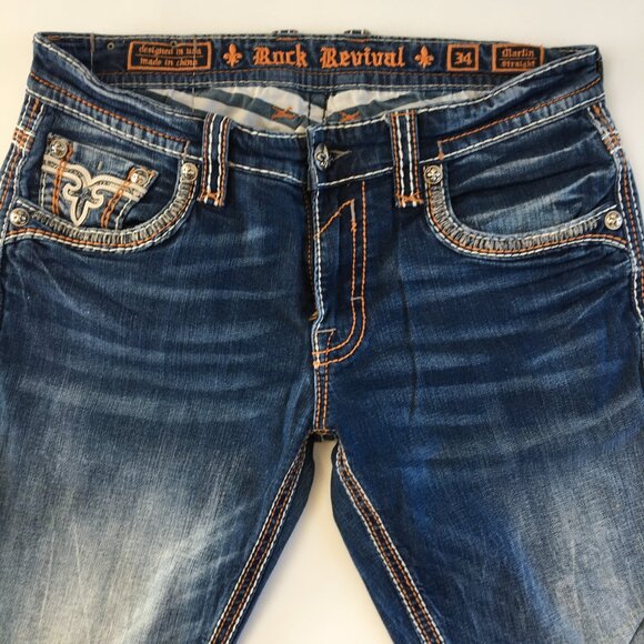 Rock Revival Marlin Straight Jeans 34X28 - Picture 2 of 12